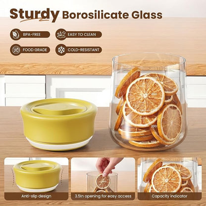 OURCABECUE Wide Mouth Mason Jar 16oz, Newly Upgraded Easy Open Rotating Lid, Food Grade Glass Storage Jar set of 2, for Meal Prep Overnight Oats Yogurt Snacks Candy Jars