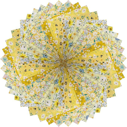HANPATQUI 50PCS 12 x 12 inch 100% Cotton Fat Quarters Fabric for Sewing and Quilting Bundles Precut Fabric Square for DIY Craft Patchwork-Yellow Printed