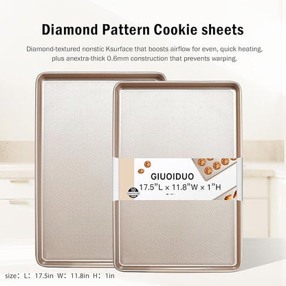 2 Pack Half Sheet Baking Pans,Commercial Quality Baking Sheet Pan Set,Carbon Steel Cooking Pans, Non Stick Baking Sheet for Oven,Large Thick Cookie Tray Pans for Baking（17.5" x 11.8" x 1"）