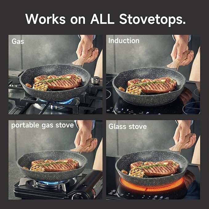 JEETEE 8 Inch Nonstick Frying Pan For Egg, Nonstick Omelette Skillet with Soft Touch Handle, All Stove Induction Compatible