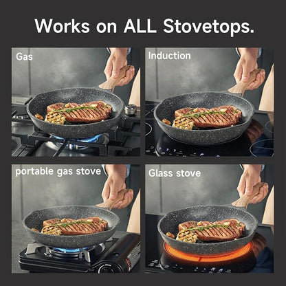 JEETEE Nonstick Frying Pans Skillet with Lid, 8" Non-Stick Frying pan, Aluminum Pans with Bakelite Handle, Compatible with All Stovetops (Gas, Electric & Induction)