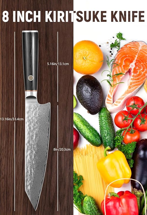 Kiritsuke Knife - 8 Inch Damascus Japanese Chef's Knife, 67 Layers Japanese VG-10 Gyuto Kitchen Cooking Knife - Ergonomic Handle