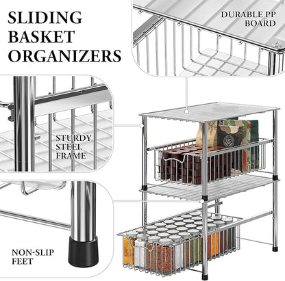 Simple Houseware Chrome Metal Stackable Storage Rack, 16.75 in L x 10.8 in W x 10.25 in H