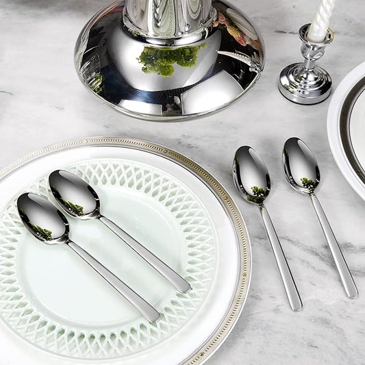KEAWELL Premium Aline 4-Piece 9 inch Spoon Set – 18/10 Stainless Steel Silverware with Mirror Polish, Dishwasher Safe for Table Setting and Entertaining (4, Serving Spoons)