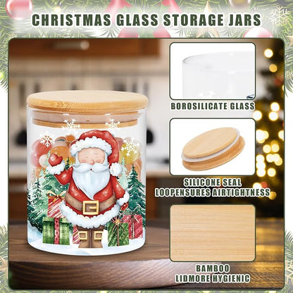 JarThenaAMCS 3Pcs Christmas Glass Storage Jars with Airtight Lid Watercolor Snowman Santa Gnome Decorative Canisters Sets for Winter Xmas Home Kitchen Countertop