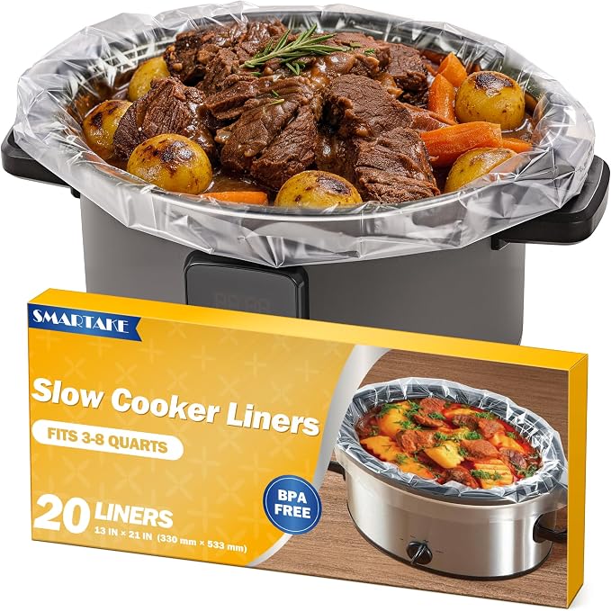 SMARTAKE Slow Cooker Liners, 20 Count 13"x 21" Large Size Disposable Cooking Bags, Fit 3QT to 8QT for Slow Cooker, Cooking Trays, Suitable for Oval & Round Pots, 20 Liners
