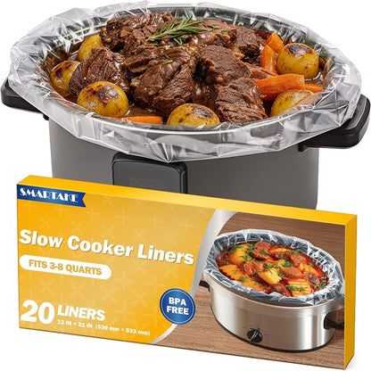SMARTAKE Slow Cooker Liners, 20 Count 13"x 21" Large Size Disposable Cooking Bags, Fit 3QT to 8QT for Slow Cooker, Cooking Trays, Suitable for Oval & Round Pots, 20 Liners