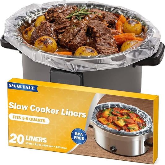 SMARTAKE Slow Cooker Liners, 20 Count 13"x 21" Large Size Disposable Cooking Bags, Fit 3QT to 8QT for Slow Cooker, Cooking Trays, Suitable for Oval & Round Pots, 20 Liners
