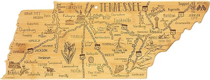 Totally Bamboo Destination Tennessee Shaped Cutting Board – Bamboo Charcuterie and Serving Board with Hang Tie for Wall Display