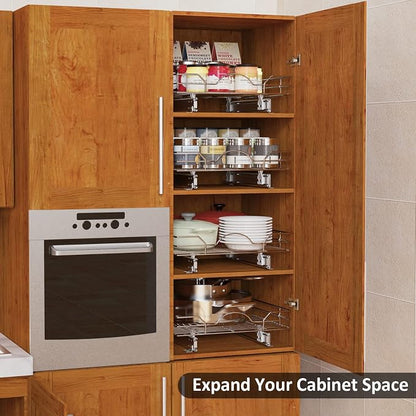 ROOMTEC Pull Out Cabinet Organizer - 14" W x 18" D, Slide Out Storage Shelves, Fits 15.5" Opening