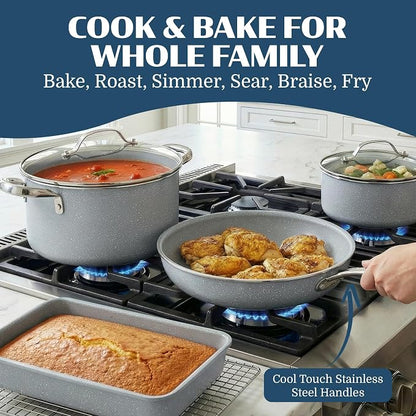 Granitestone Ceraluxe 20 Pc Ceramic Cookware Set Nonstick, Complete Pots and Pans Set Non Stick with 5 Pc Bakeware Set, Deep Frying Pan Set, & Steamer, Non Toxic PFOA Free, Oven & Dishwasher Safe