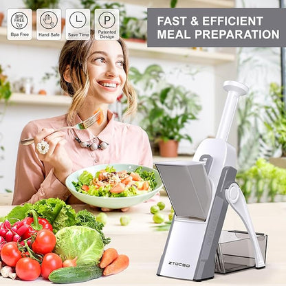 Safe Mandoline Slicer for Kitchen, Meal Prep, Potato Slicer, Adjustable/Easy to Clean/Storage, Kitchen Chopping Artifact, French Fry Cutter, Paring Knife/Cleaning Brush (only Slice, LightGrey)