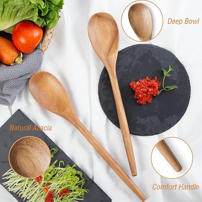 GinSent 2PCS Wooden Spoons for Cooking,14-INCH Wooden Spoons Cooking Comfort Grip Wooden Cooking Spoons Wood Spoon Cooking Kitchen Utensils for Stirring Serving,Non-Stick Cookware Safe