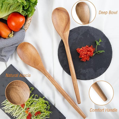 GinSent 2PCS Wooden Spoons for Cooking,14-INCH Wooden Spoons Cooking Comfort Grip Wooden Cooking Spoons Wood Spoon Cooking Kitchen Utensils for Stirring Serving,Non-Stick Cookware Safe