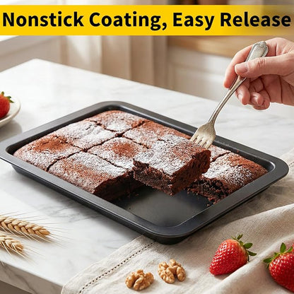 Beasea Cookie Sheets for Baking, 2 Pack 13x9 Inch Black Baking Pans Tray, Nonstick Carbon Steel Cookie Pan Sheet for Oven Roll Cake Brownie, Cooking, Roasting, Serving