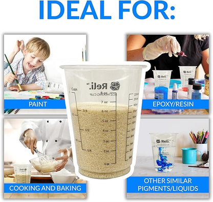 Reli. 8 oz Paint Mixing Cup/Resin Mixing (20 Pcs) | Disposable Measuring Cups | Clear Plastic Measures | Use for Paint, Epoxy Resin, Pigments (8oz)