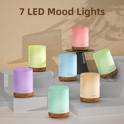 ASAKUKI Essential Oil Diffuser for Home, 300 ml Aromatherapy Diffuser with 6 Essential Oil Sets, Automatic Shut-Off, 7 LED Lights for Living Room, Kitchen, Bedroom, Hotel - Brown with Oils