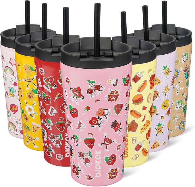 BJPKPK 18oz Stainless Steel Insulated Tumbler With lid And Straw Travel Coffee Thermal Tumblers Cup For Women And Men,Passionate Pink