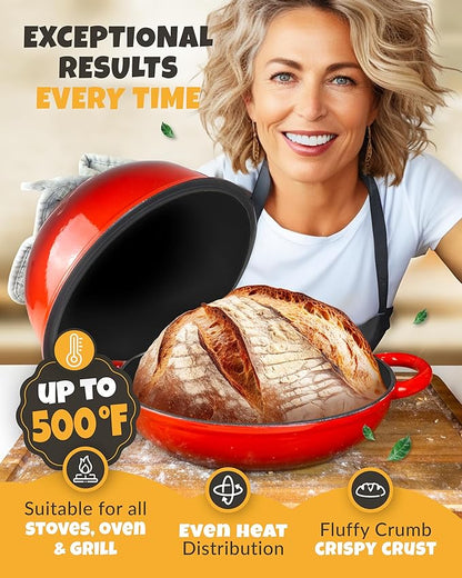 CRUSTLOVE Dutch Oven Bread Baking - 5QT Enamel Bread-Oven - incl Sourdough Bread-Baking Suppliers like Dough Whisk Scoring Lame etc Bread-Dome Cast Iron Bread-Pan with Lid for Sour dough, Bread-making