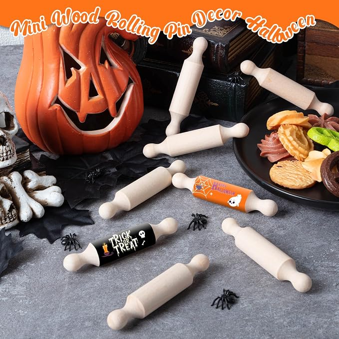45Pcs Wooden Mini Rolling Pin Long Kitchen Baking Small Dough Rolling Pin for Children Fondant Pastry Pizza Crafting and Imaginative Play for Halloween and Christmas