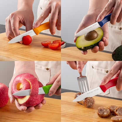 Stainless Steel Paring Knife With Serrated Blade, 6 Pieces Set Vegetable and Fruit Knife, Ultra Sharp Small Kitchen Knife, Colorful Paring Knives with PP Plastic Ergonomic Handle.