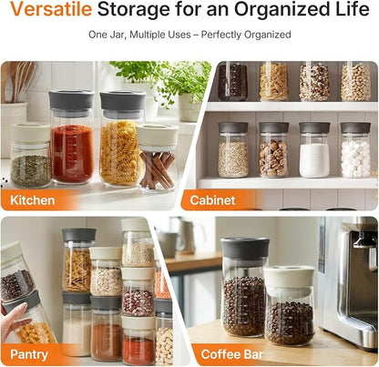 Upgraded Rotary Airtight Glass Mason Jar with Lid, NUZEAK 27oz Borosilicate Coffee Container with Silicone Seal, Stackable Food Storage Jar for Pantry, Kitchen, Coffee Bean, Nuts, Spice, Cereal, Salad