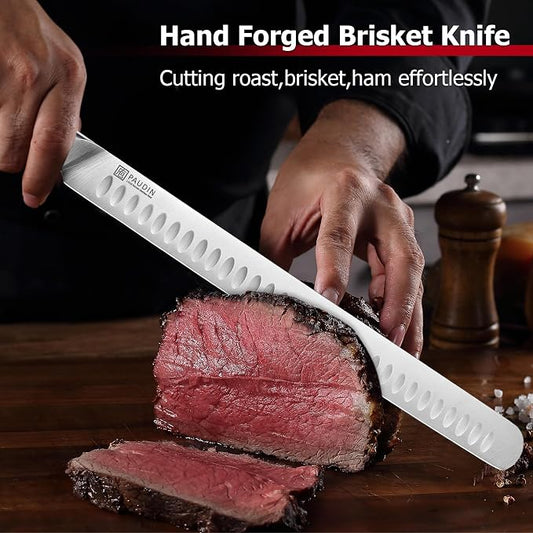 PAUDIN Brisket Knife, 12 Inch Dishwasher Safe Carving Slicing Knife for Meat, Razor Sharp German 1.4116 Steel Smoked Meat Cutter with Non-Slip Ergonomic G10 Handle & Gift Box, Perfect Gifts for Men