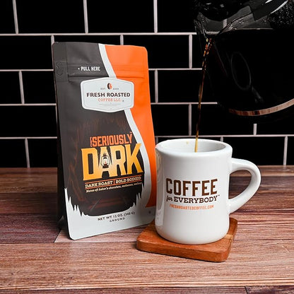 Fresh Roasted Coffee, Seriously Dark Artisan Blend Whole Bean Coffee, Dark Roast, Kosher, 12 oz