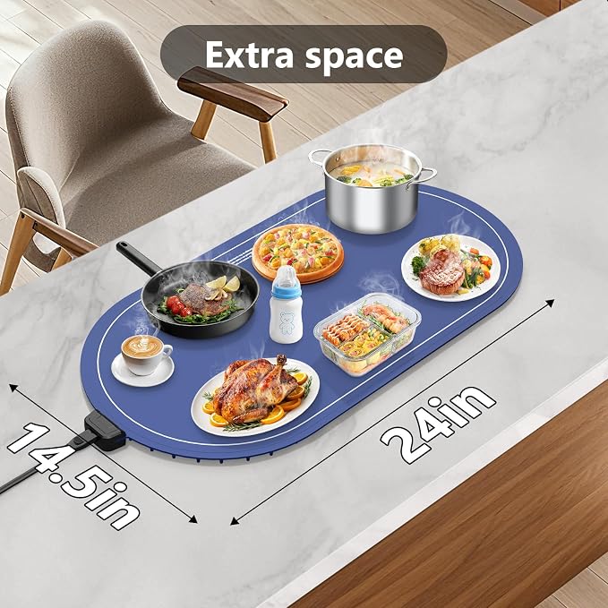 seenlast Warming Mat for Food with Adjustable Temperature Timer,10S Fast Heating Silicone Food Warmers for Parties Buffet and Home Daily,Food Warming Mat with Insulating Pad Raised Feet Protects Table