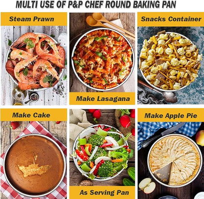 P&P CHEF Cake Pan Set of 3, 8" + 9.5" + 11" Round Baking Layer Tier Cake Pans Tins, Stainless Steel Bakeware for Birthday Weeding, Heavy Duty & Non Toxic, Mirror Finish & Dishwasher Safe