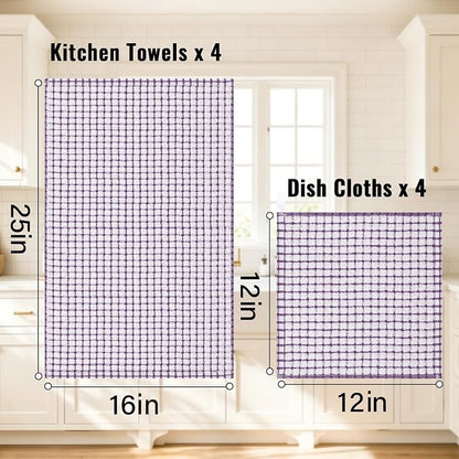 Homaxy Kitchen Towels and Dishcloths Set, 16 x 25 and 12 x 12 Inches, Set of 12 Cotton Terry Kitchen Dish Towels, Super Soft and Absorbent Dish Cloths, Purple
