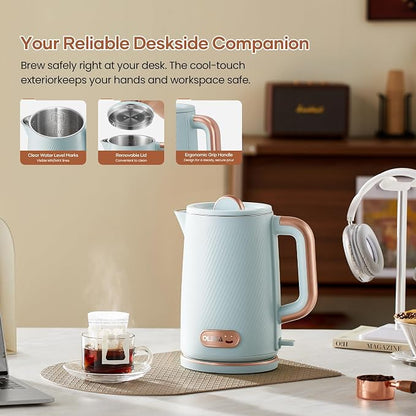 OLEGA Electric Kettle: 1200W Fast Boil Electric Water Kettles, 1.5L Double Wall Stainless Steel Tea Kettle, Auto Shut-Off, BPA-Free Hot Water Boiler Teapot for Coffee & Tea -Light Blue