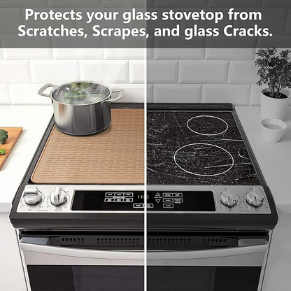 YUHFERA Stove Top Cover for Electric Stove - Silicone Stove Mat for Glass Top, Glass Cooktop Protector, XL Dish Drying Mats For Kitchen,Oven Covers for Electric Stove (Caramel,28 x 20)