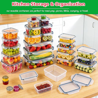 62PCS Thicker Food Storage Containers with Lids Airtight Leakproof, BPA Free Plastic Kitchen Food Storage Containers, Stackable Reusable Meal Prep Food Containers with Lids, Freezer Microwave Safe