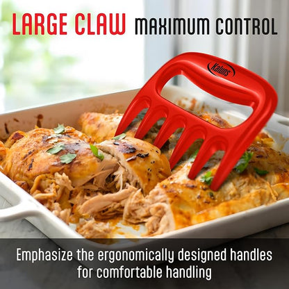 Kaluns Meat Claws, Best Meat and Pulled Pork Shredder - Easily Lift, Handle, Pull, Cut, and Shred Meat - Ultra-Sharp Plastic Blades - Heat Resistant, BPA Free, Dishwasher Safe (Red)