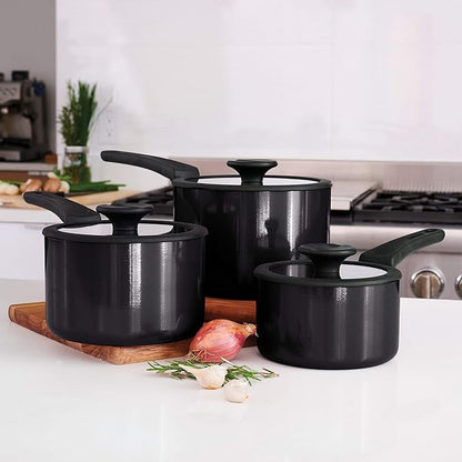 Tramontina Aluminum Non Stick 6-Piece Nesting Sauce Pan Set with Lids - Gray, Kitchen Nonstick Cookware Set, Dishwasher and Oven Safe