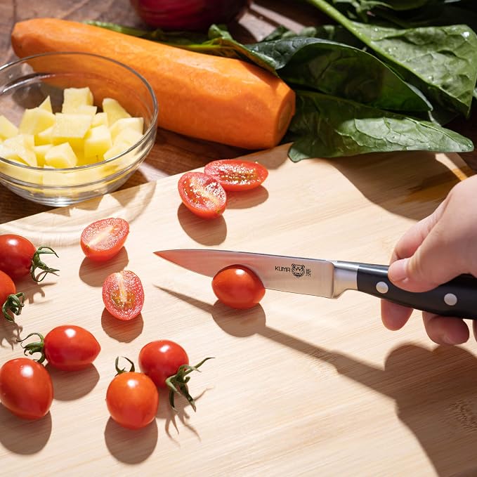 KUMA Essentials Kitchen Knives Set (3 Items) - Razor Sharp out the Box - 8 Inch Chef's Knife for Carving, Slicing, Chopping + Paring Knife + Honing Rod - Great Ergonomic Handle