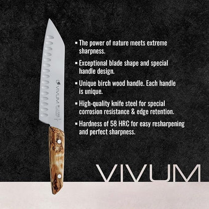F. DICK - VIVUM Santoku Rust-Proof Knife - Knife with 7" blade & 58 HRC- Ideal for meat, fruit & vegetables - Stainless steel - Ultra sharp - Birchwood handle - Made in Germany