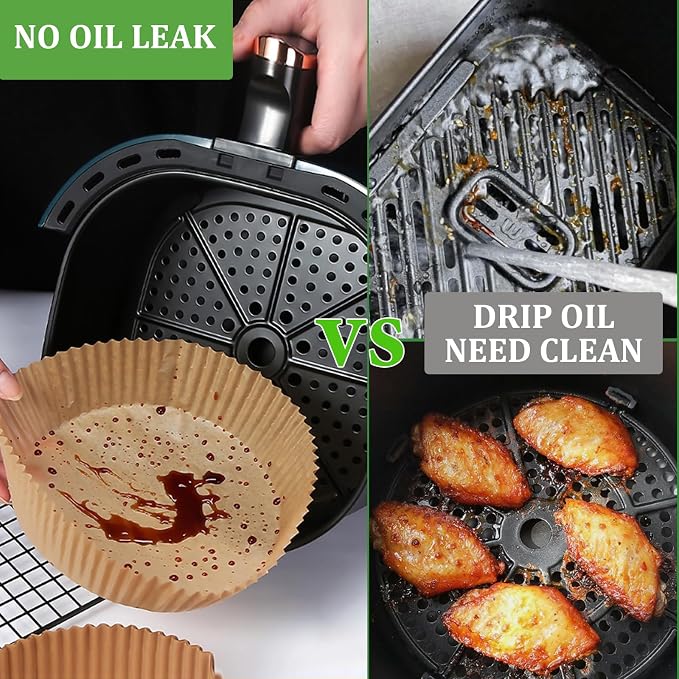 200pcs Air Fryer Disposable Paper Liner, Non-Stick Disposable Air Fryer Parchment Paper Liners, Baking Paper for Air Fryer Oil-Proof, Water-Proof, Food Grade Parchment（6.3" in Bottom, 8" on top）