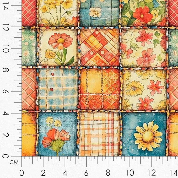 Patchwork Honey Jar Cotton Fabric Panel – 6 Designs (10×10 inch Each) + Bonus Sheet 29.5×19.6 inch, 100% Cotton 140 GSM, Made in Türkiye