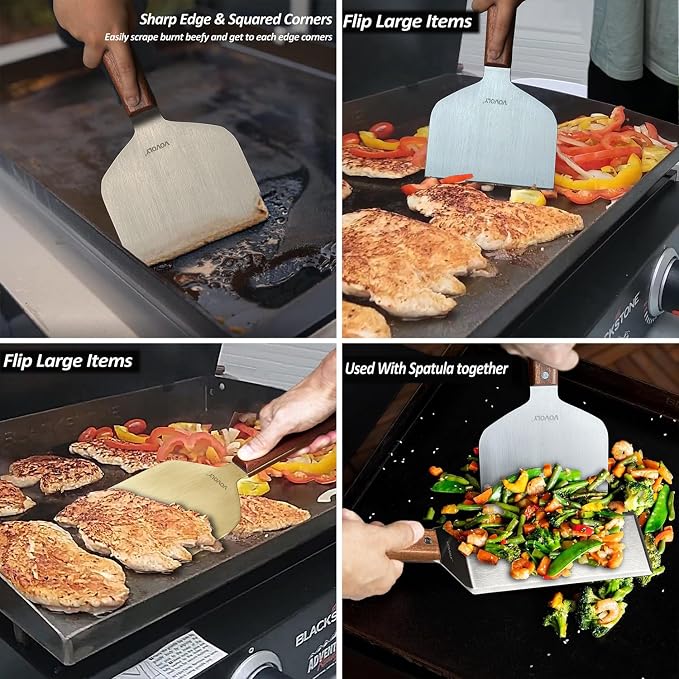Vovoly Multipurpose Bench Scraper Kitchen Utensil for Flat Top Griddle, Dough Cutter for Bread and Pizza Dough - Stainless Steel Metal Griddle Scraper Chopper