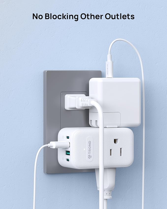 TROND 2 Prong to 3 Prong Outlet Adapter with 360 Rotating Plug, 3 AC Power Splitter with 2 USB C PD20W, Travel Plug Adapter for US to Japan, Wall Outlet Extender for Old House Travel Essentials