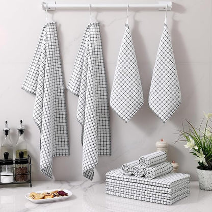 Homaxy Kitchen Towels and Dishcloths Set, 16 x 25 and 12 x 12 Inches, Set of 8 Cotton Terry Kitchen Dish Towels, Super Soft and Absorbent Dish Cloths, Grey