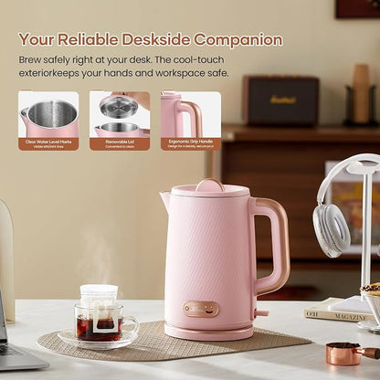 OLEGA Electric Kettle: 1200W Fast Boil Electric Water Kettles, 1.5L Double Wall Stainless Steel Tea Kettle, Auto Shut-Off, BPA-Free Hot Water Boiler Teapot for Coffee & Tea -Light Pink
