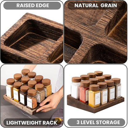 Yangbaga Glass Spice Containers for Kitchen: 24p 4oz Durable Glass Dishwasher Safe Jars w/2p Rack for Cooking Enthusiasts- Airtight Acacia lid 500X Open-Close no Loose - Gift/Daily Use for Housewives