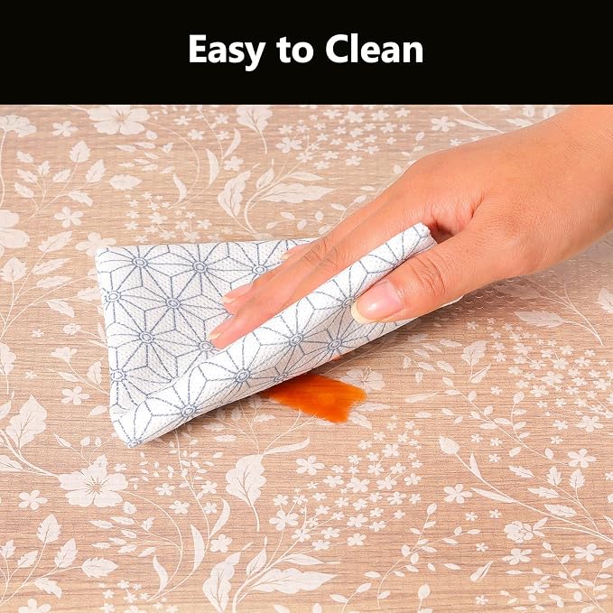 INNOLITES Shelf Liner for Kitchen Cabinets, Non-Adhesive Drawer Liner, Waterproof Washable EVA Floral Pattern, Protect Dresser Cupboard Refrigerator Shelves (Ivory Herb, 11.8" x 120")