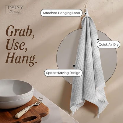 TWINY threads Kitchen Dish Towel Chevron Weave Mixed Color Pack, Premium 100% Cotton Kitchen Linen Set, Absorbent Quick Drying Dish Rags, Washable Reusable Multi Purpose, Set of 4, 16x26 Inches