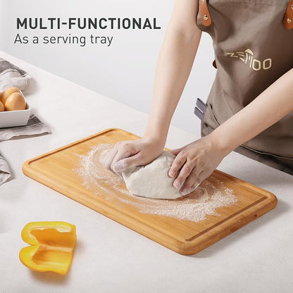 Extra Large Bamboo Board Charcuterie Wooden Cutting Chopping Board Butcher Block Nice Solid Thick Juice Groove Big Xl XXl xlarge Hardwood Kitchen Counter Organic Meat BBQ Kit(19.5" x 14" x 0.8")