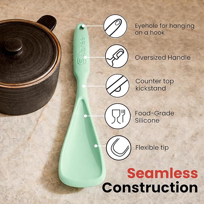 Silicone Spoon Spatula for Cooking - Multifunction Scoop Spatula Spoonula - Heat Resistant Cooking Spoon for Nonstick Cookware - Large Silicone Kitchen Spoon - Seamless Design (Mint,1pc)