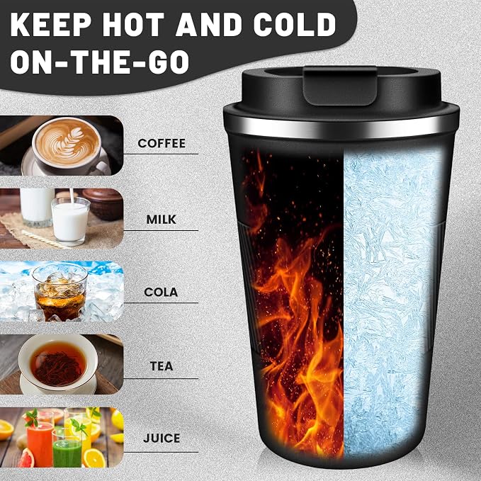 DUBUXW Insulated Coffee Tumblers with Flip Lid 12oz / 17oz, Stainless Steel Travel Coffee Mug Leak Proof, Vacuum Insulated Coffee Mug Reusable Cup, Keeps Cold and Hot for Coffee Tea